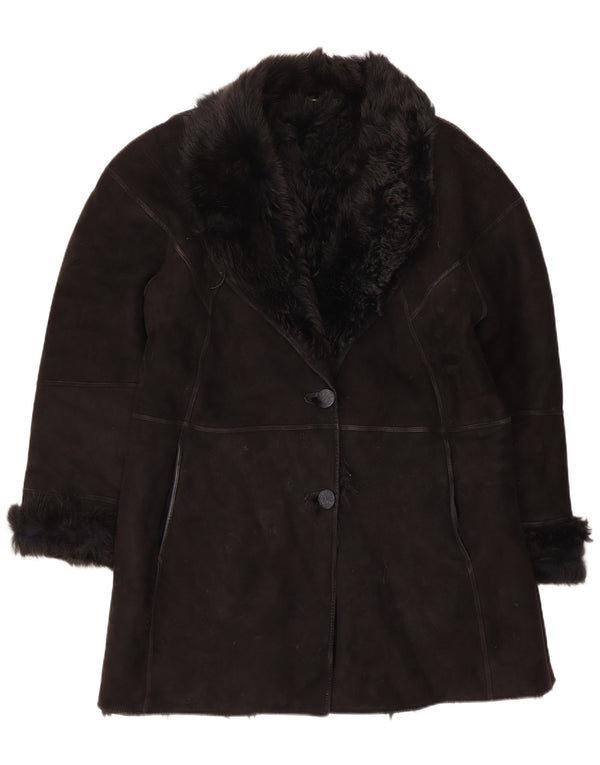 Muflone Damen Lammfellmantel IT 48 XL Schwarzes Leder
