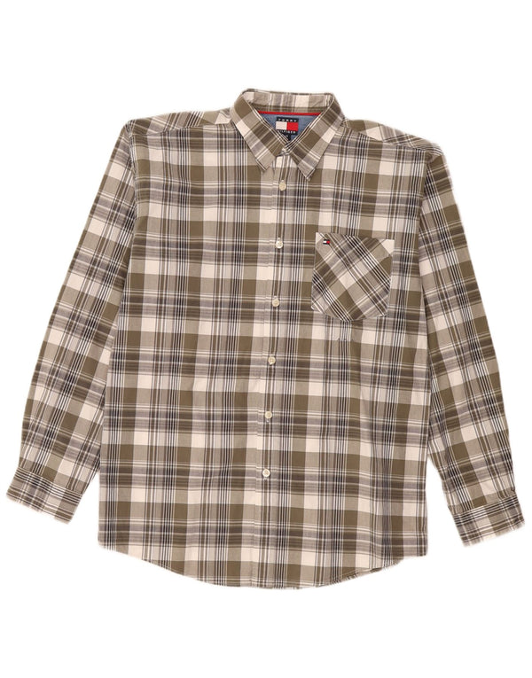 Tommy Hilfiger drengeskjorte 15-16 år XL Khaki ternet bomuld