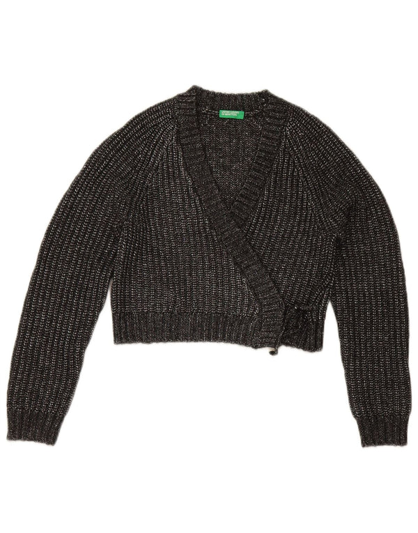 Benetton Girls Wrap Crop Cardigan sweater 10-11 år Grå Flecked