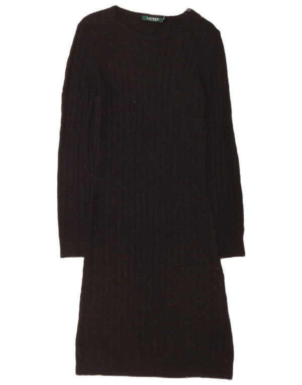 Ralph Lauren Damen Langarm-Pulloverkleid UK 14 Mittelschwarz