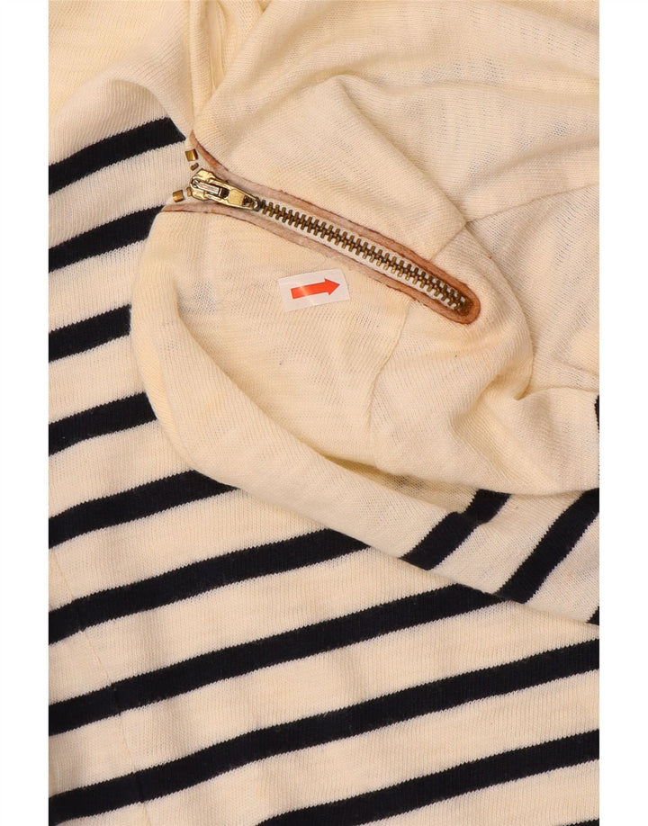 Massimo Dutti Womens Top 3/4 Sleeve UK 12 Medium Off White Striped Cotton