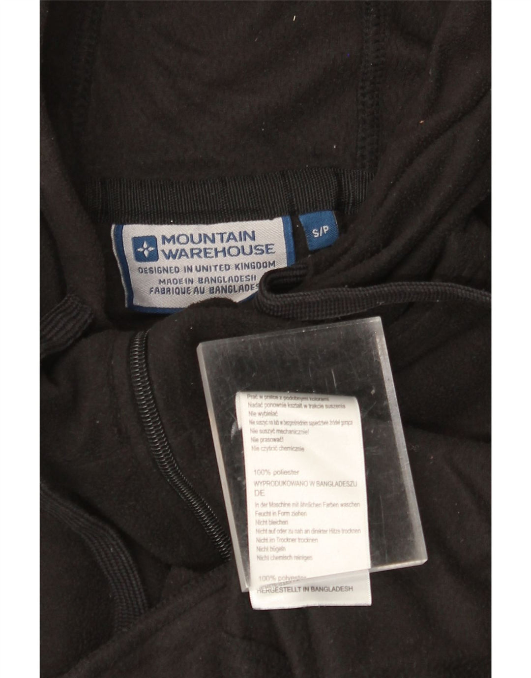 MOUNTAIN WAREHOUSE Fleecejakke med hætte til mænd UK 36 Lille sort polyester
