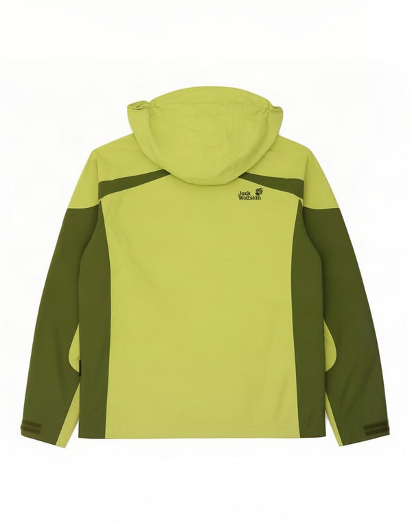 Jack Wolfskin Womens Hooded Rain Jacket UK 12 Medium Green Colourblock