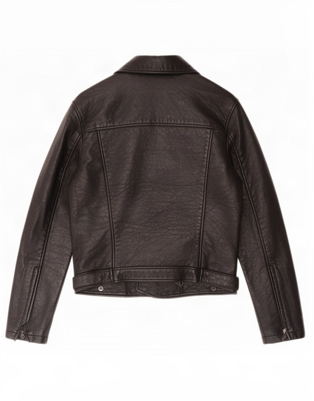 Topshop Womens Leather Biker Jacket UK 12 Medium Black