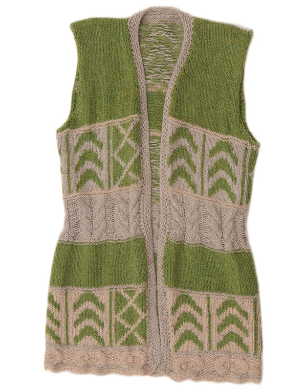 Vintage Womens Longline Cardigan Sweater UK 12 Medium Green Colourblock