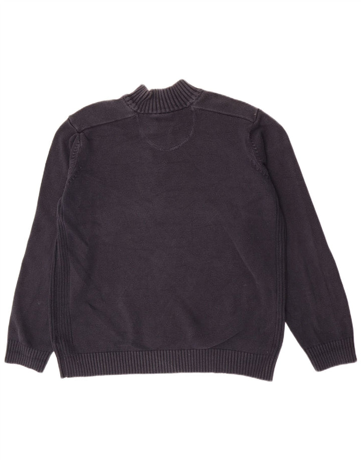 Marks & Spencer Mens Blue Harbour Button Neck Jumper Sweater XL Navy Cotton
