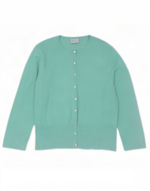 Oasis Womens 3/4 Sleeve Cardigan Sweater UK 14 Medium Turquoise Cotton