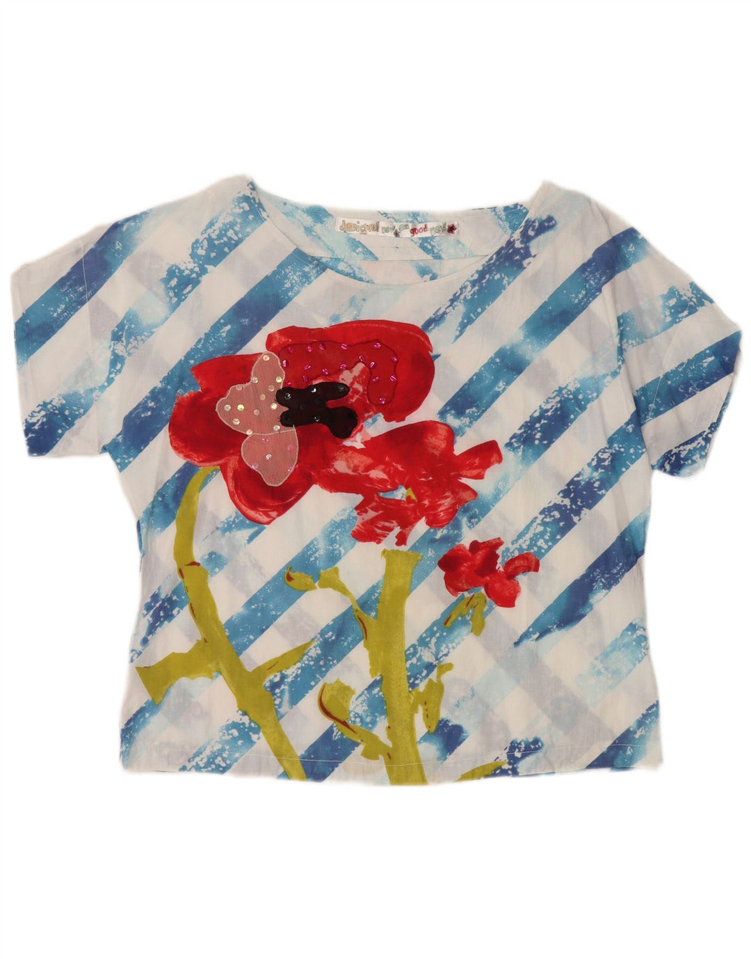DESIGUAL Damen Grafik-Blusenoberteil UK 14 Mittelblau gestreift