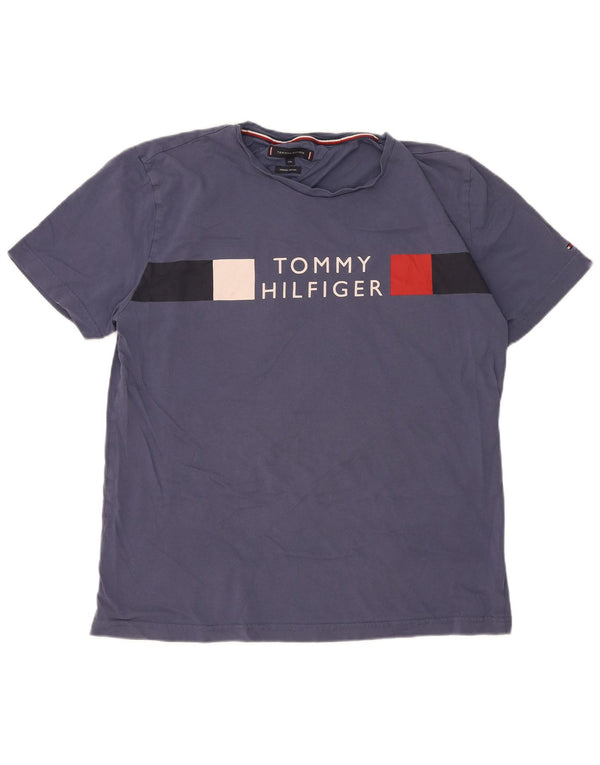 Tommy Hilfiger Mens Graphic T-Shirt Top 2XL Navy Blue Colourblock Cotton