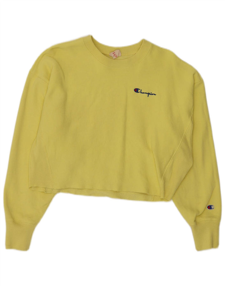 CHAMPION Womens Reverse Weave Crop Sweatshirt Jumper UK 14 Medium Yellow
