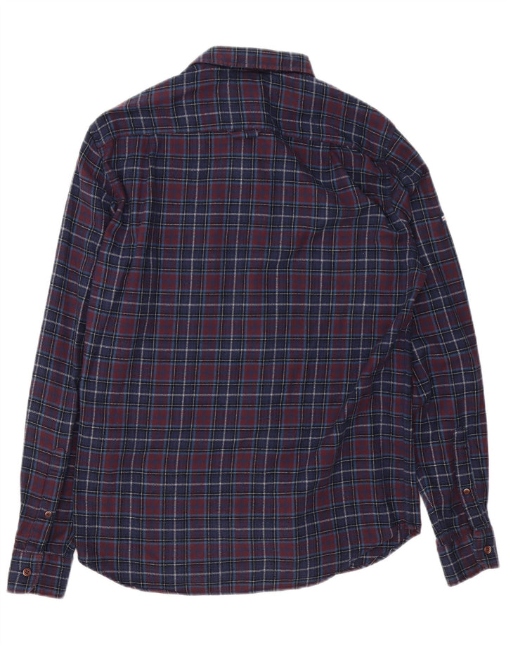 Superdry Herren-Flanellhemd mit normaler Passform, mittelblau, kariert, Baumwolle