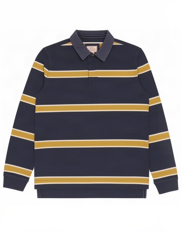 Polo da rugby a maniche lunghe da uomo Fat Face, grande, in cotone a righe blu navy