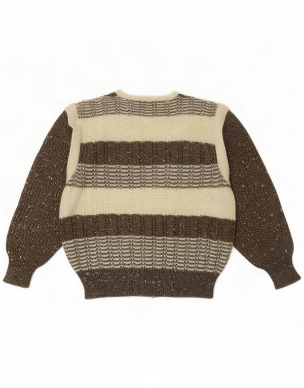 Vintage Damen-Pullover mit U-Boot-Ausschnitt, UK 16, groß, beige gestreift