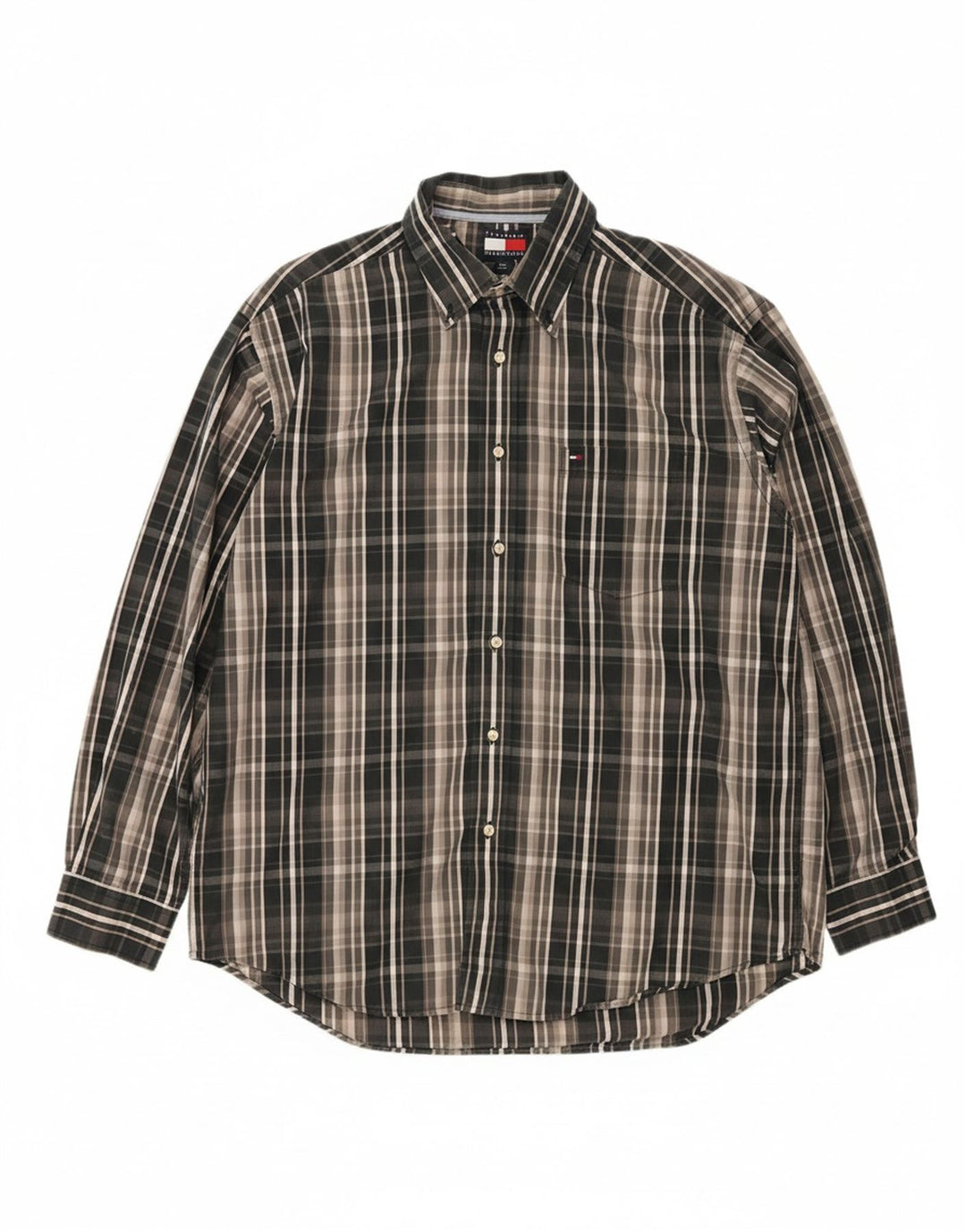TOMMY HILFIGER Mens Shirt Large Grey Check Cotton