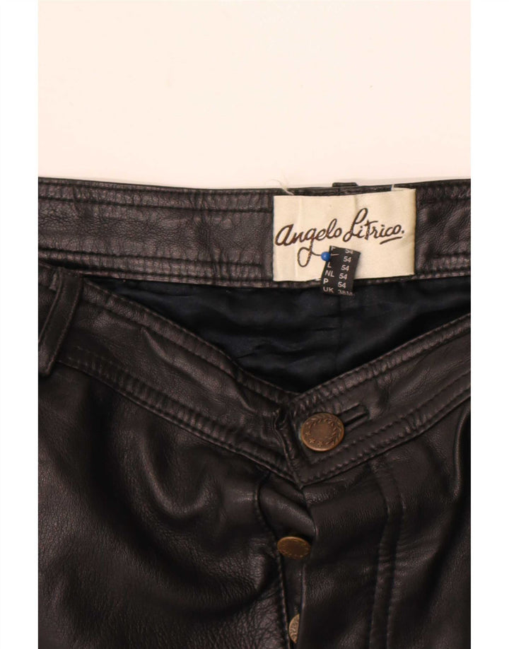 Angelo Litrico Mens Straight Leather Trousers W38 L30 Black