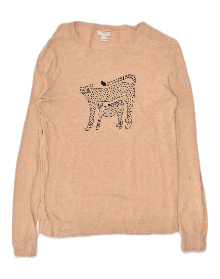 J. CREW Womens Graphic Crew Neck Jumper Sweater UK 6 XS Beige Animal Print | Vintage J. Crew | Thrift | Second-Hand J. Crew | Used Clothing | Messina Hembry 