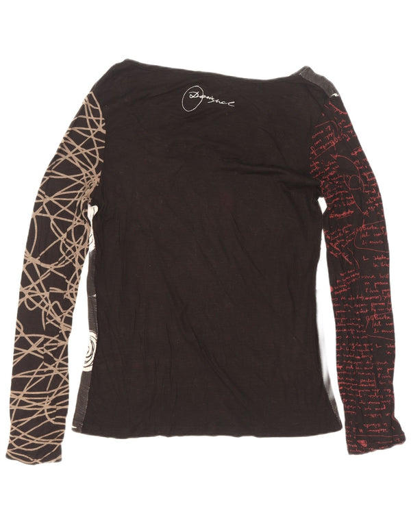 Desigual Dame Grafisk Top Langærmet UK 12 Medium Black Floral Viscose