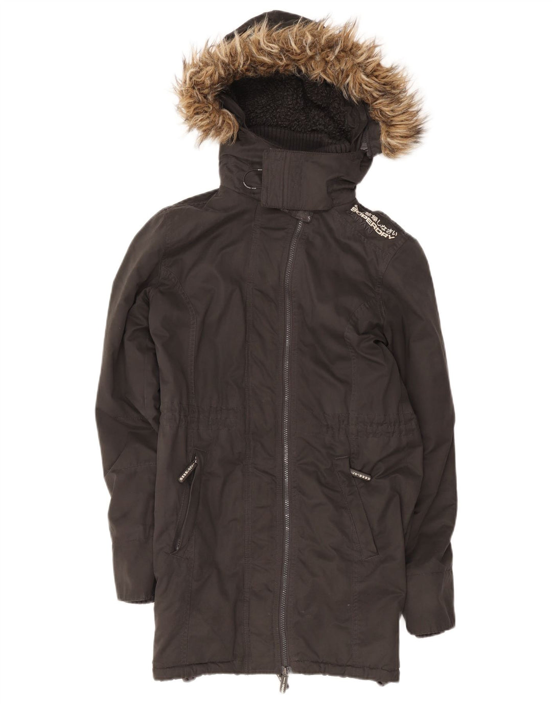 Superdry Womens Hooded Sherpa Parka Jacket UK 12 Medium Black Polyester