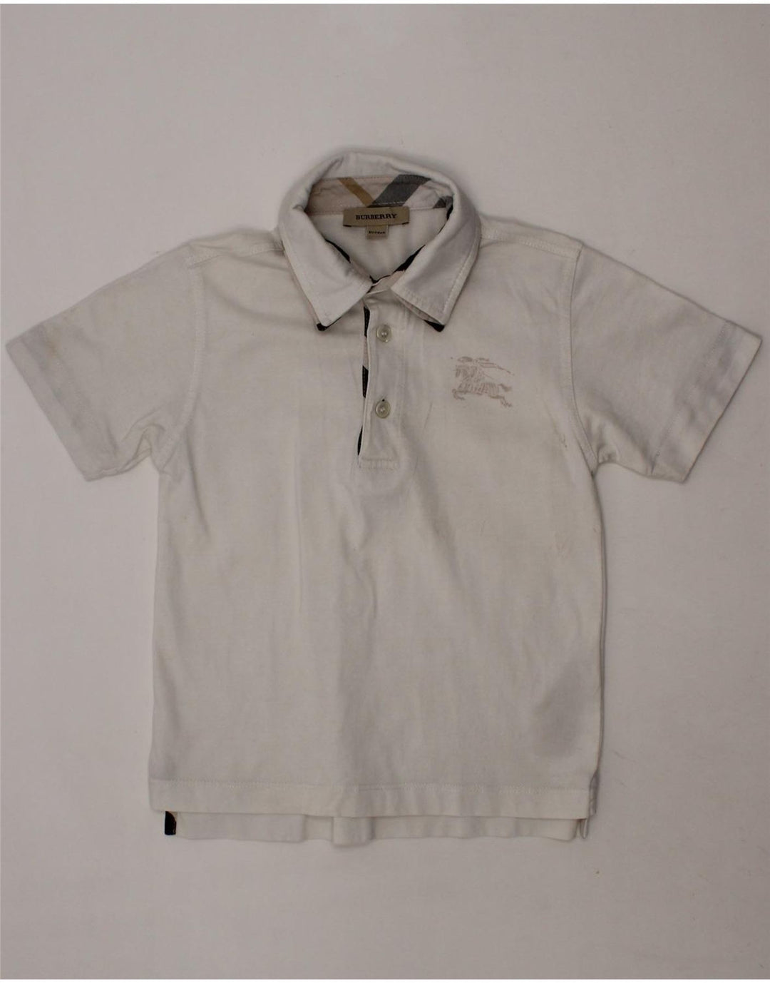 BURBERRY Boys Polo Shirt 5-6 Years White Cotton Vintage Burberry and Second-Hand Burberry from Messina Hembry 