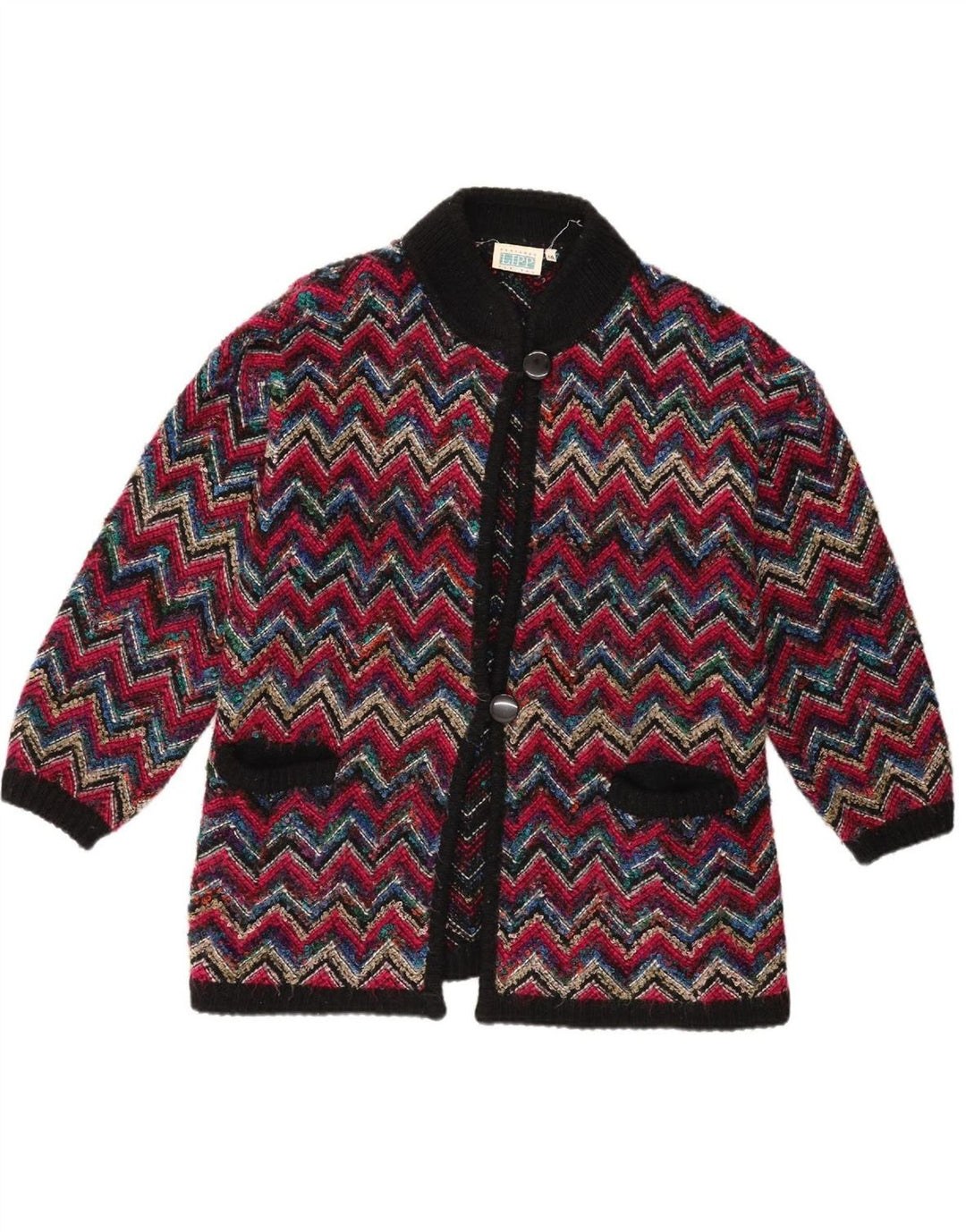 VINTAGE Womens Cardigan Sweater UK 14 Medium  Multicoloured Chevron