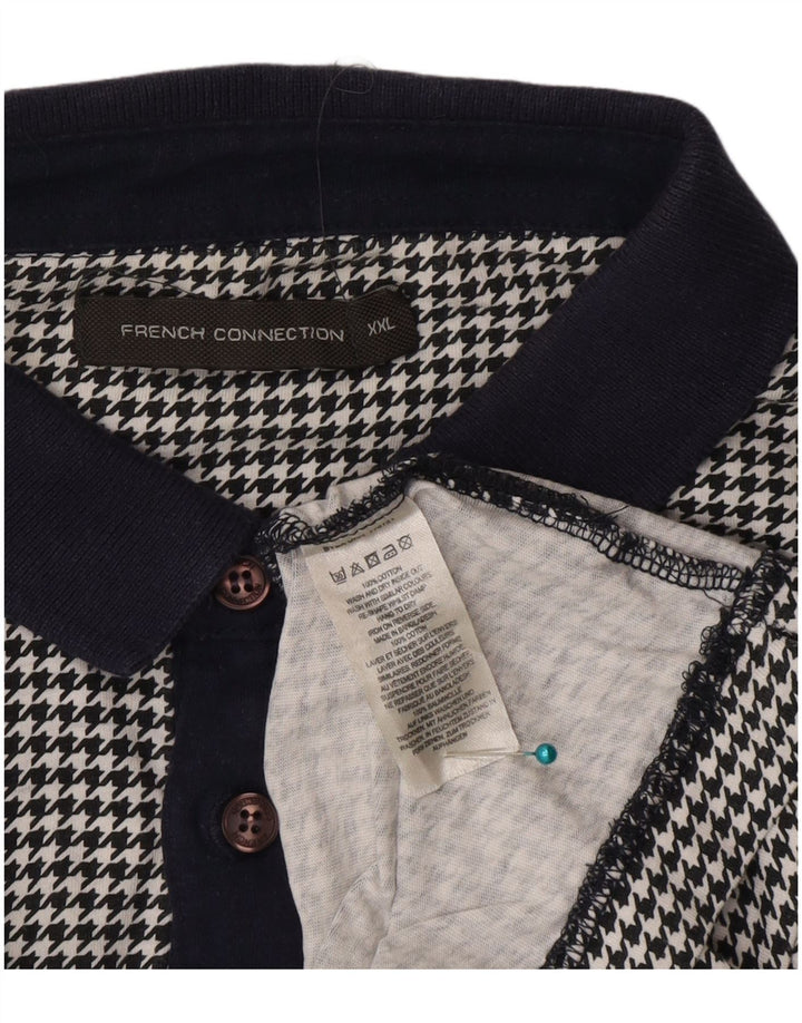 French Connection Mens Polo Shirt 2XL Black Houndstooth Cotton