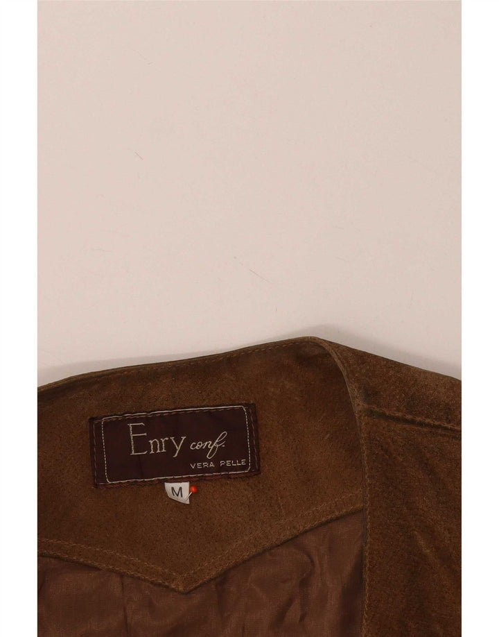 vintage Mens Suede Utility Gilet UK 38 Cuir Marron Moyen
