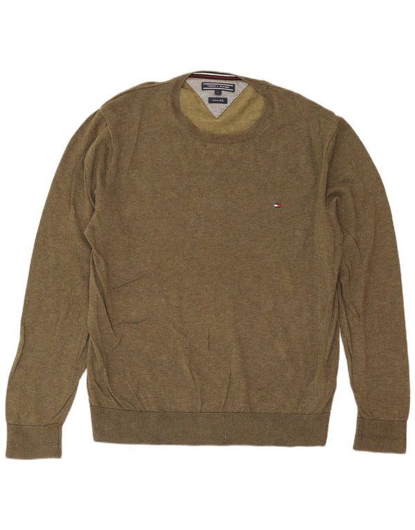 Maglione maglione girocollo da uomo Tommy Hilfiger grande cotone kaki