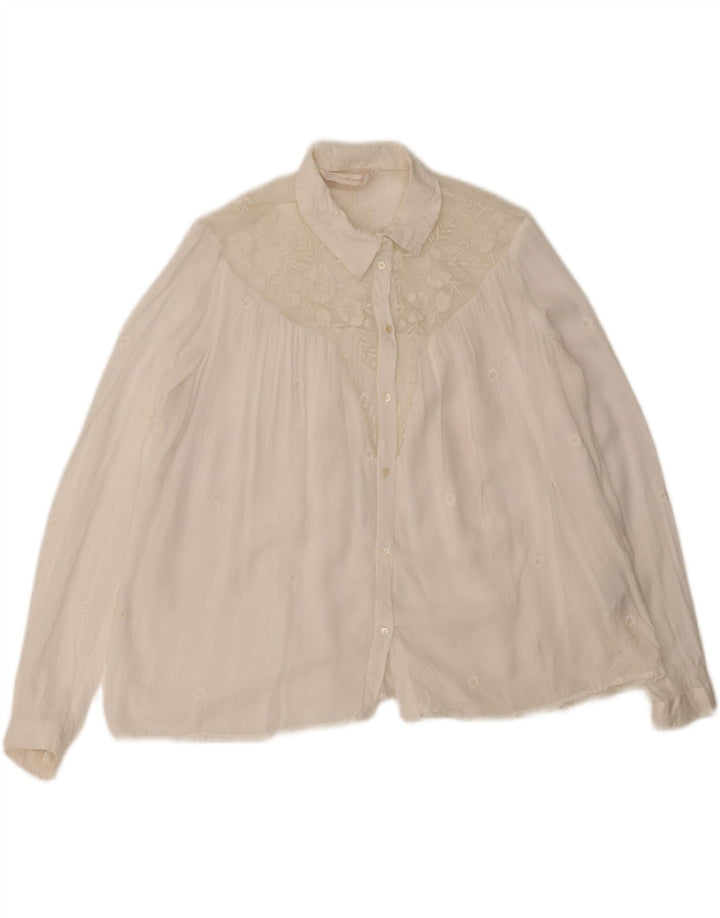Zara Womens Trafaluc Shirt Blouse UK 14 Medium White Floral Polyester