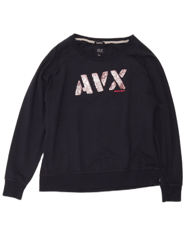 Avirex Womens Graphic Sweatshirt Jumper UK 20 2XL Navy Blue Cotton