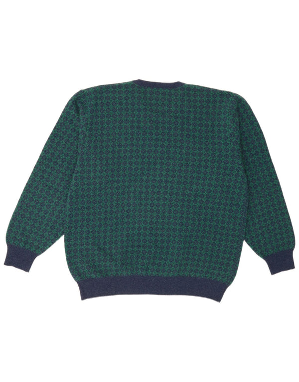 Della Ciana Mens V-Neck Jumper Sweater IT 52 Large Green Geometric