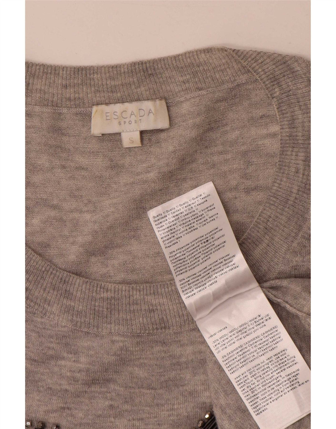 Escada Womens Graphic Oversized Boat Neck Jumper Sweater UK 10 Small Grey