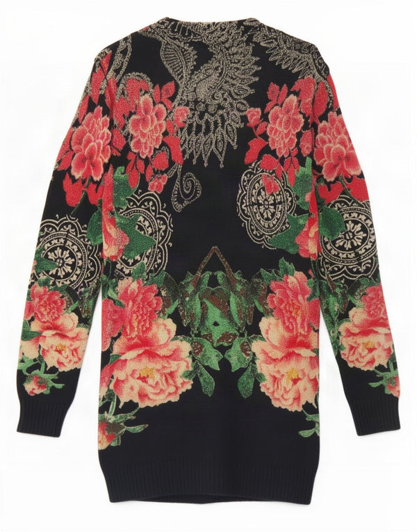 Pulover pentru femei Desigual cu paragate cu decolteu în V UK 12 Medium Black Floral