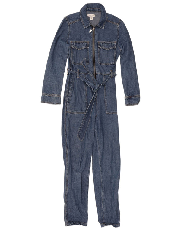 Topshop Dame Langærmet Denim Jumpsuit UK 6 Lille Blå Bomuld