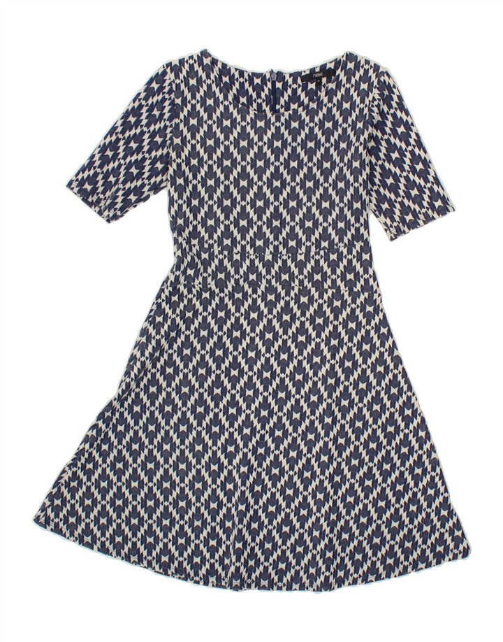 NEXT Womens A-Line Dress UK 12 Medium Navy Blue Ikat Cotton Vintage Next and Second-Hand Next from Messina Hembry 