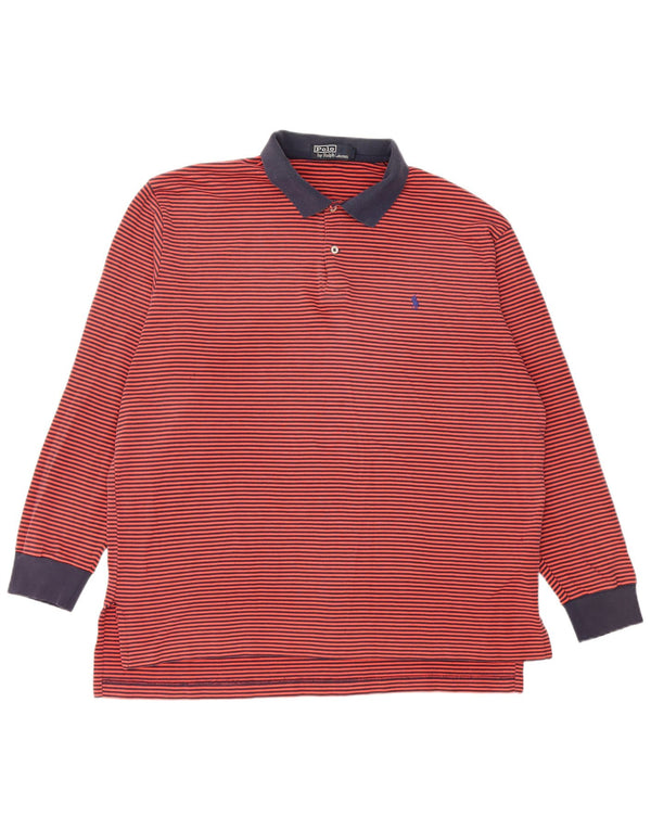 Polo Ralph Lauren Polo da rugby da uomo a maniche lunghe XL in cotone gessato rosso