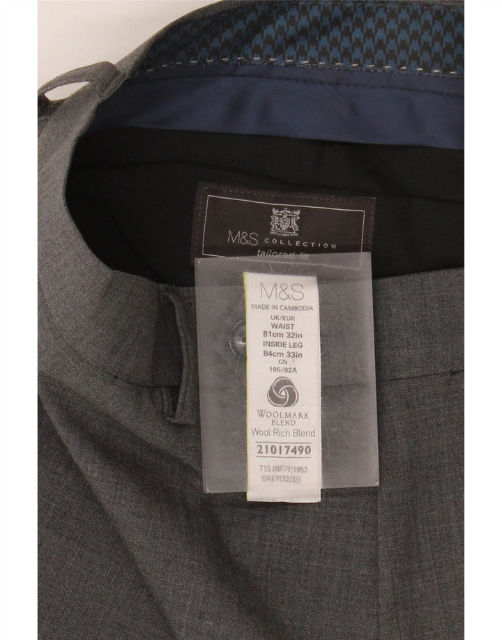 Marks & Spencer Mens Tailored Fit Slim Suit Trousers W32 L33 Grey Wool