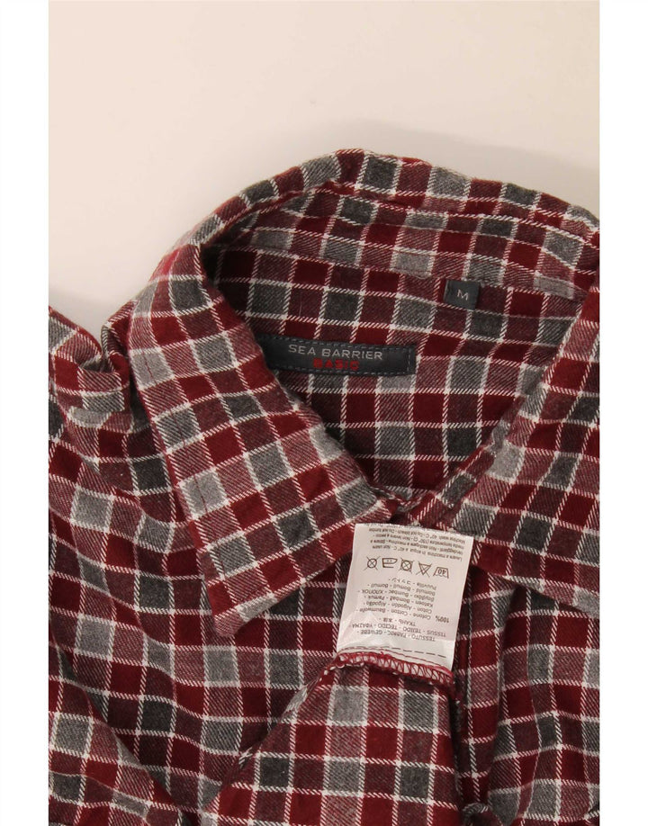 Sea Barrier Mens Flannel Shirt Medium Burgundy Check Cotton