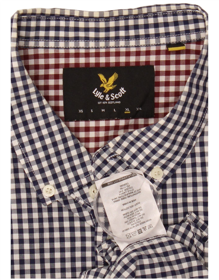 LYLE & SCOTT Mens Shirt XL Navy Blue Gingham Cotton