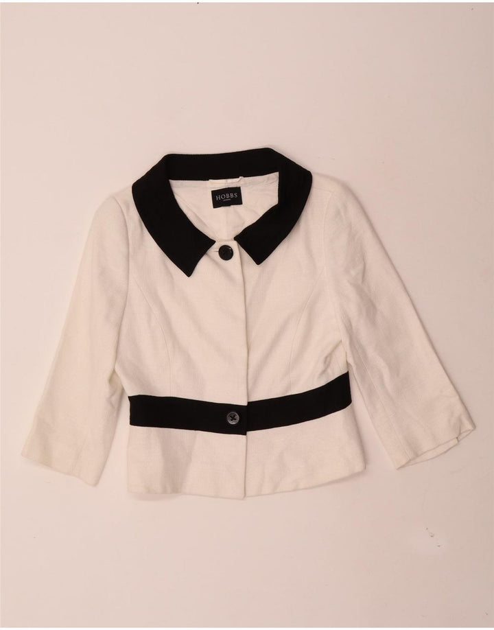 Hobbs Damen Crop 2 Button Blazer Jacke UK 10 Small Weiß Farbblock