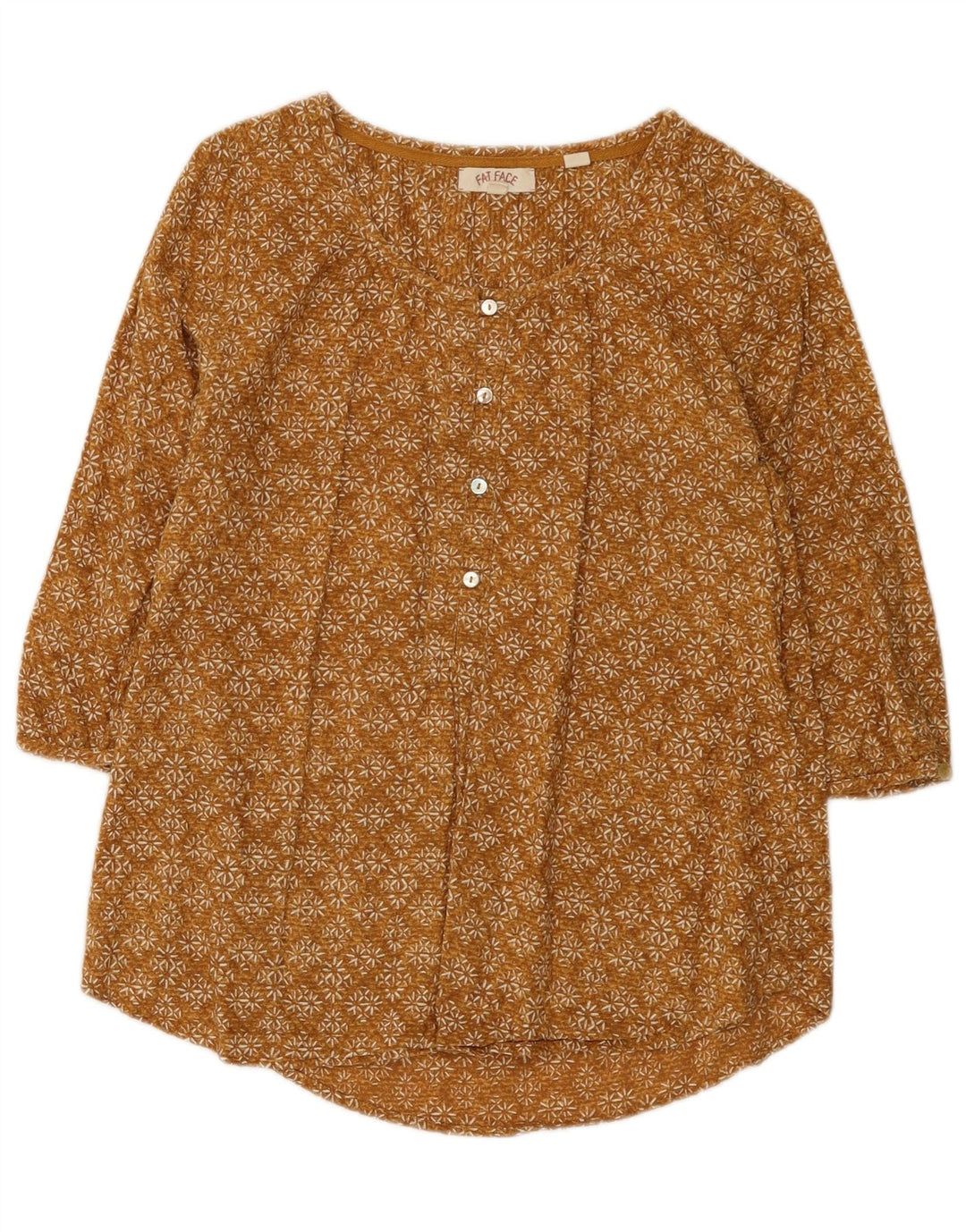 Fat Face Womens 3/4 Sleeve Pullover Shirt UK 8 Small Brown Floral Cotton