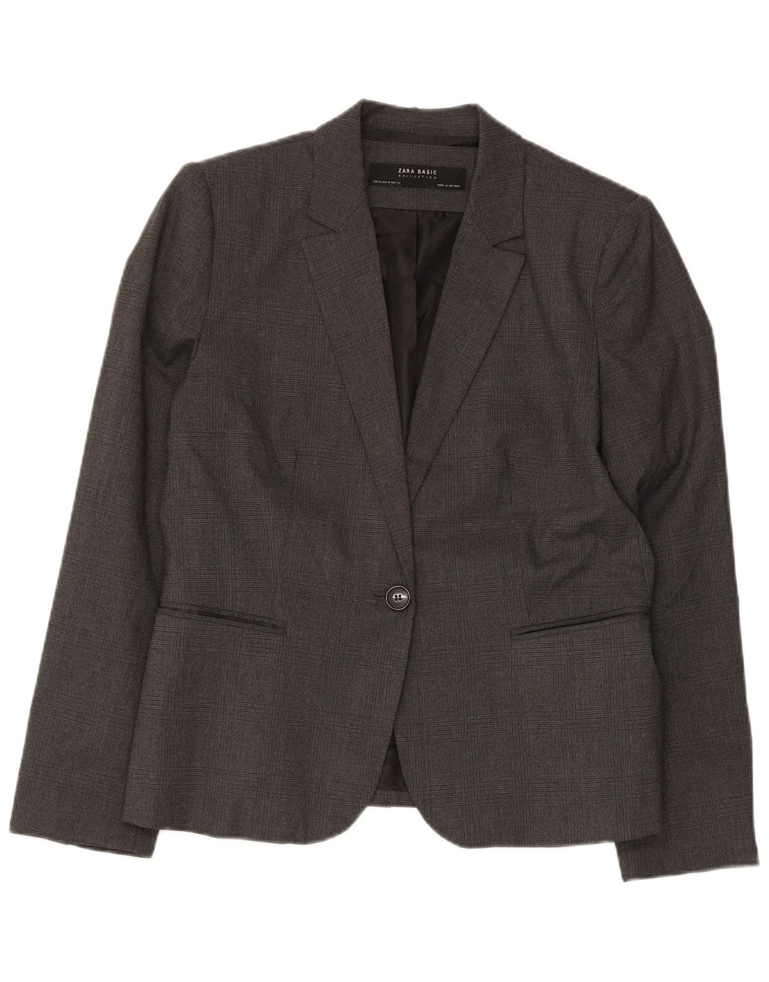 Zara Womens 1 Button Blazer Jacket EU 42 Large Grey Check Polyester