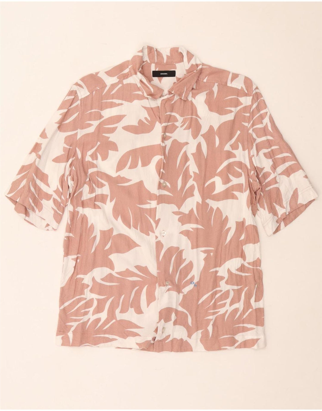 Diesel Mens Short Sleeve Shirt Large White Floral Rayon