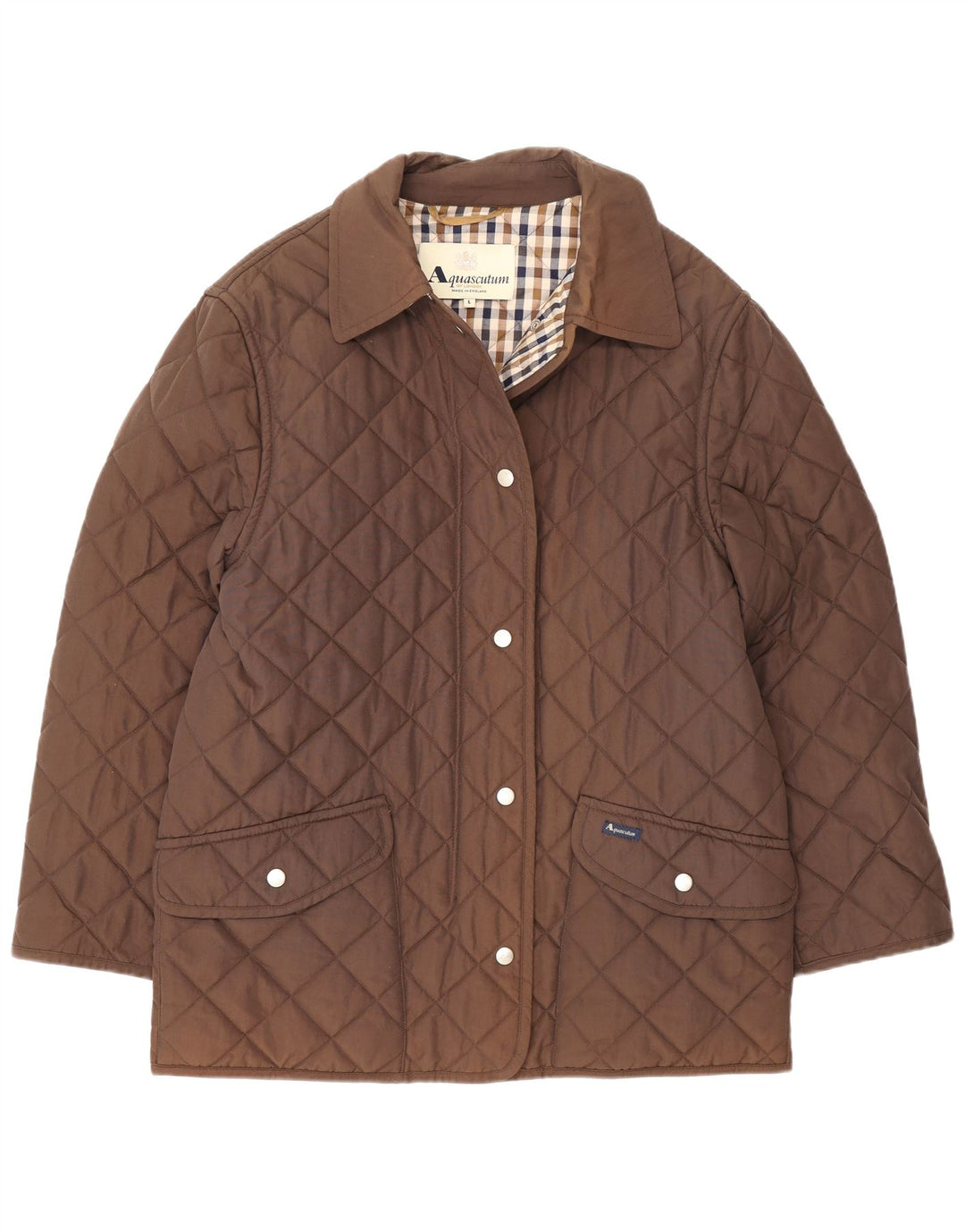 Aquascutum Womens Quilted Jacket UK 16 Large Brown Nylon