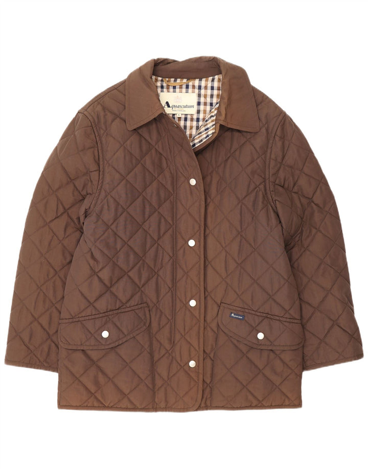 Aquascutum Womens Quilted Jacket UK 16 Large Brown Nylon