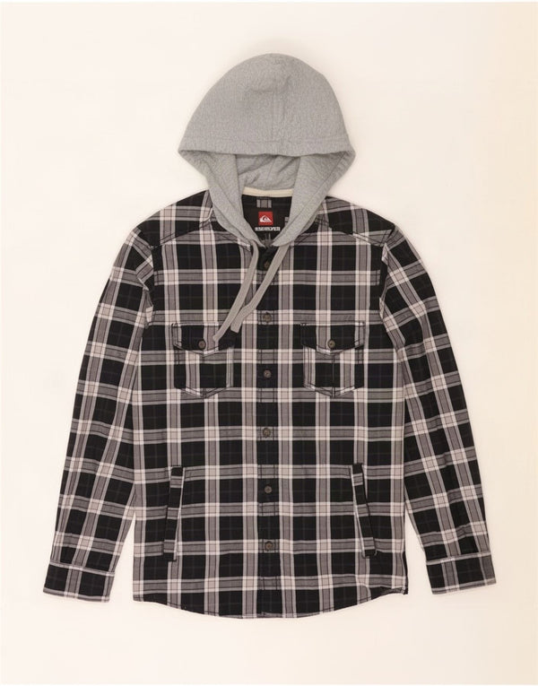 Quiksilver Herren-Flanellhemd mit Kapuze, klein, schwarz, kariert, Baumwolle