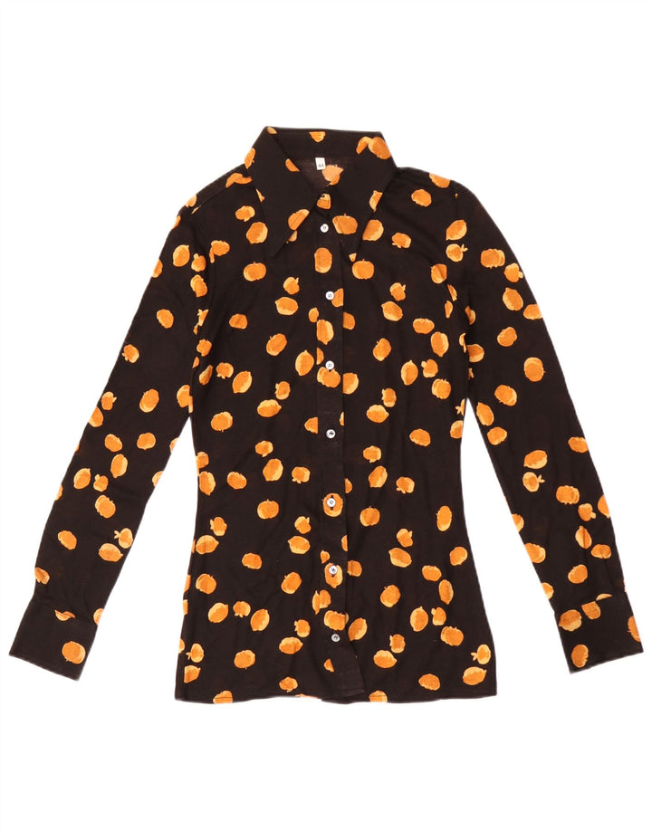 vintage Femme Motif Abstrait Chemise Blouse IT 44 Moyen Noir