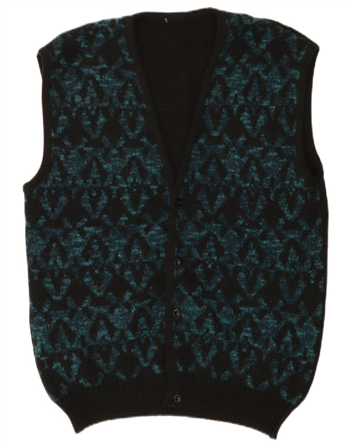 Vintage herre ærmeløs cardigan sweater medium sort geometrisk