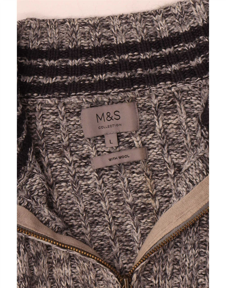 Maglione da uomo Marks & Spencer con zip e collo grande in lana screziata grigia