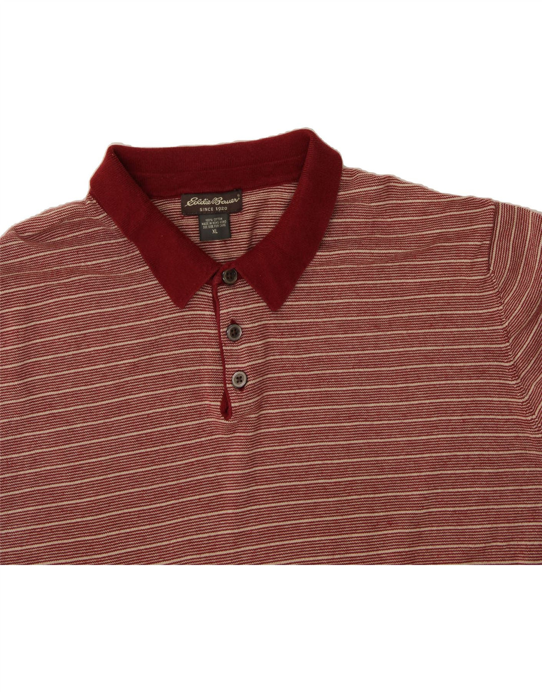 EDDIE BAUER Mens Polo Shirt XL Red Striped Cotton Vintage Eddie Bauer and Second-Hand Eddie Bauer from Messina Hembry 