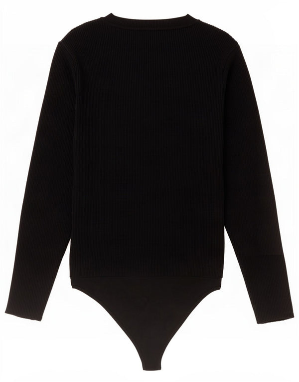 Abercrombie & Fitch Womens Long Sleeve Bodysuit UK 12 Medium Black Viscose